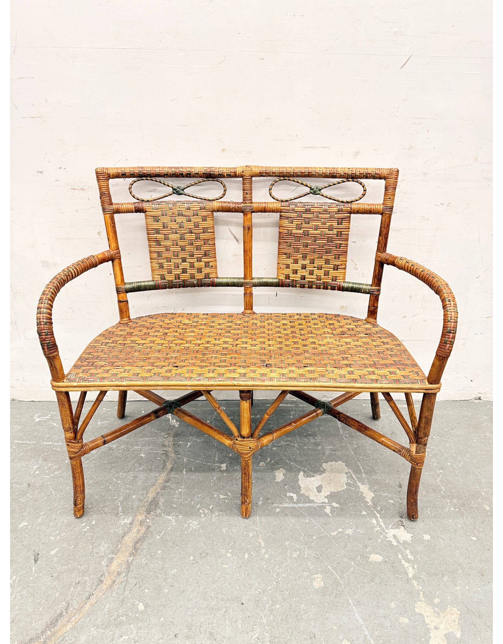 Palecek Rattan & Bentwood Settee Bench