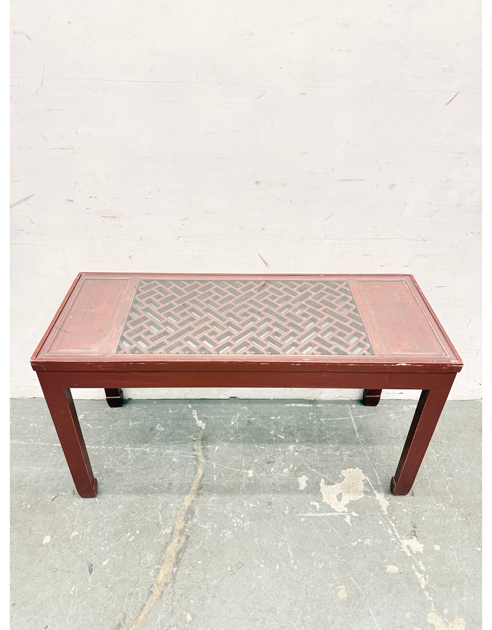 Chinese Red Lacquered Console with Glass Top