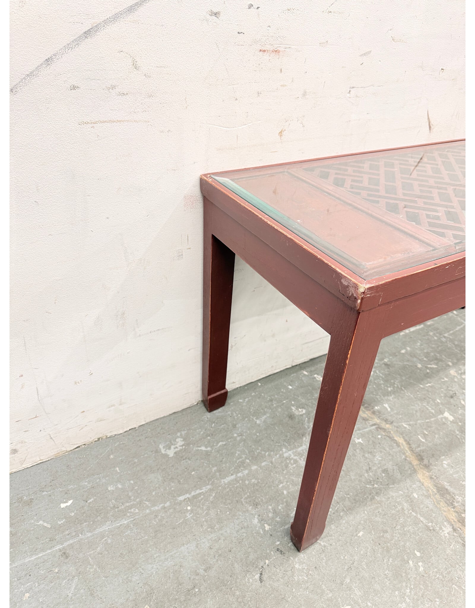 Chinese Red Lacquered Console with Glass Top