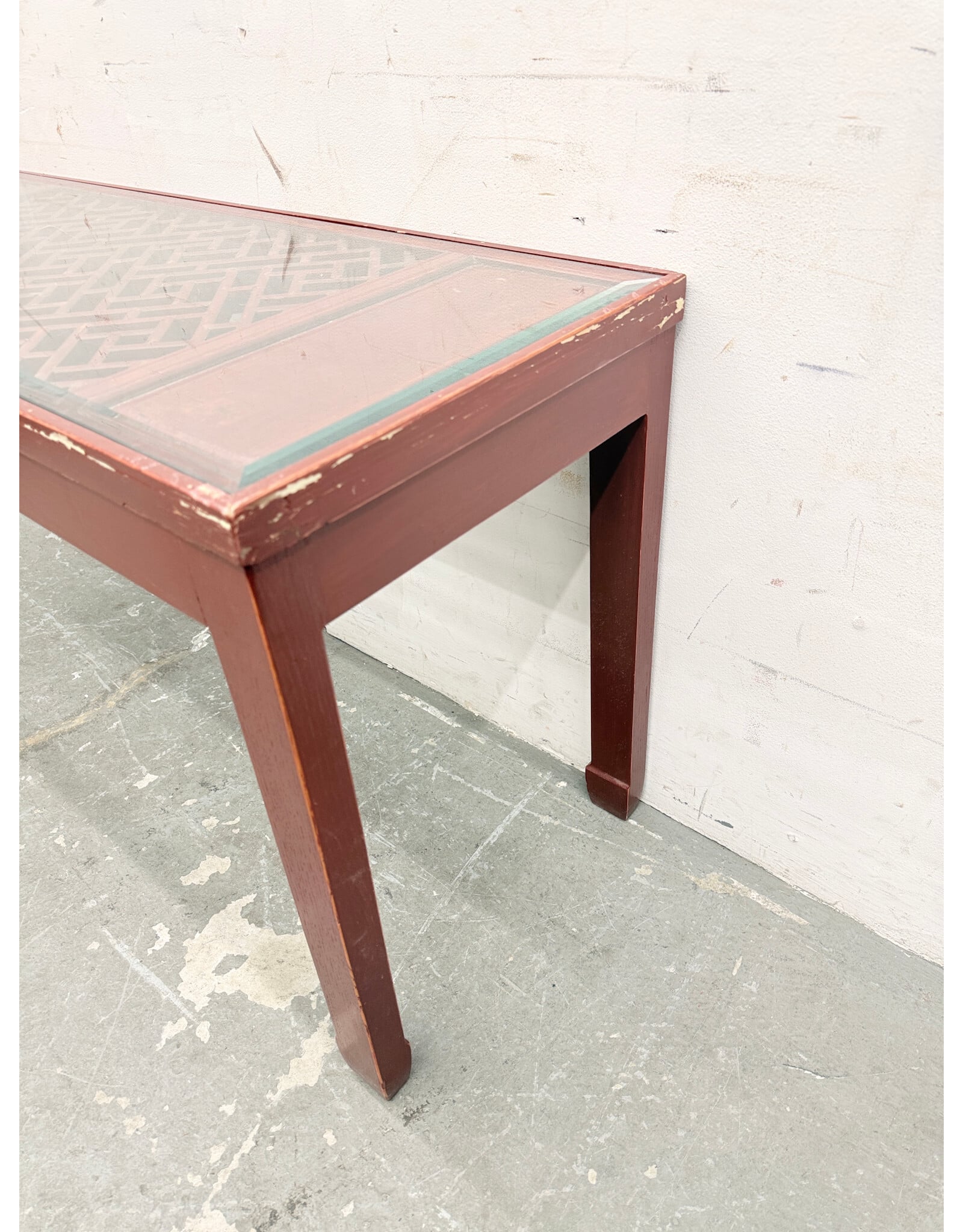 Chinese Red Lacquered Console with Glass Top