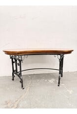 Curved Wooden Desk with Scrolled Iron Base