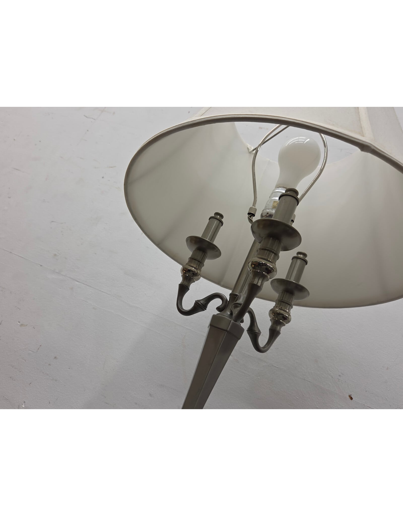 Traditional Metal Floor Lamp with Brushed Silver Finish