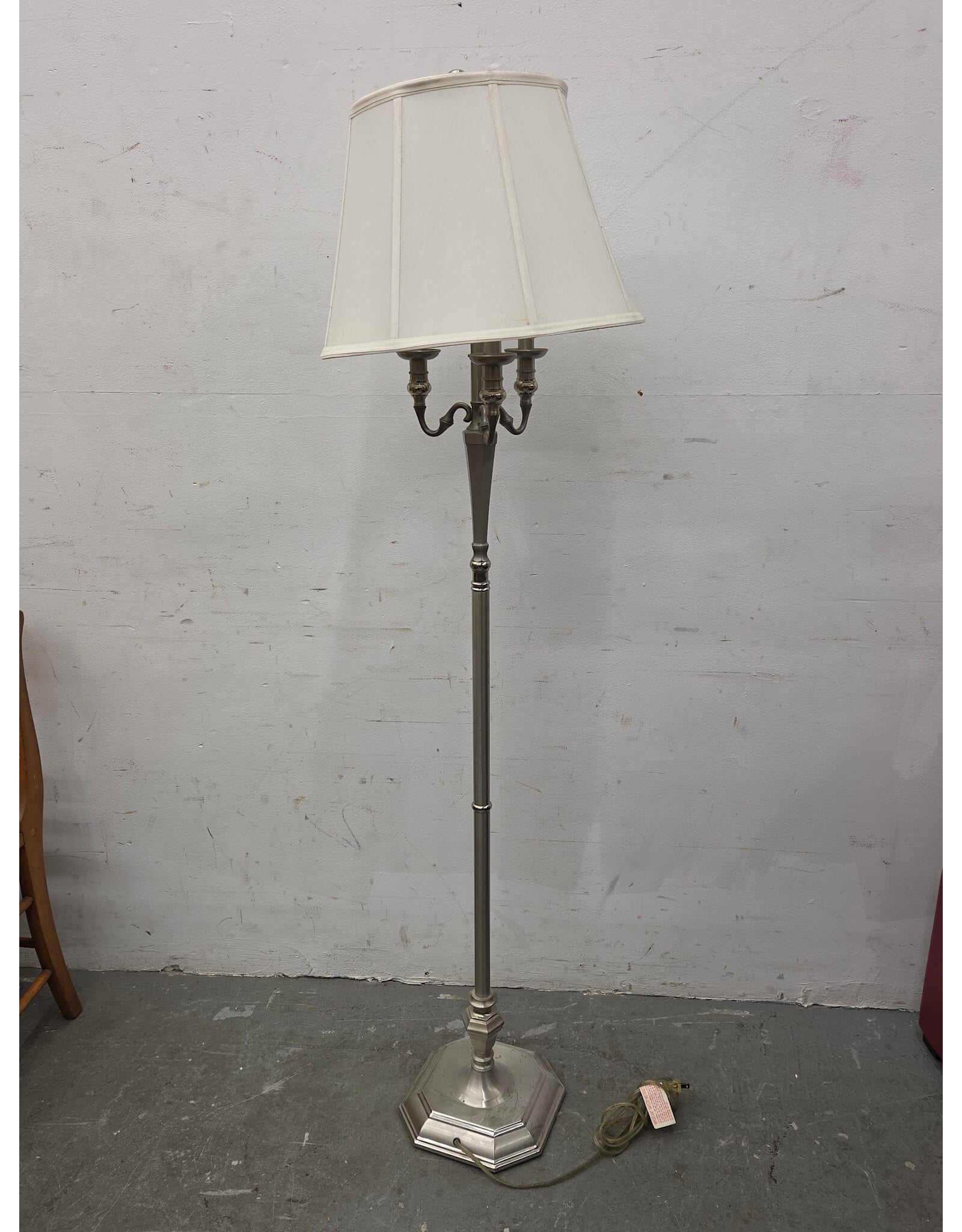 Traditional Metal Floor Lamp with Brushed Silver Finish