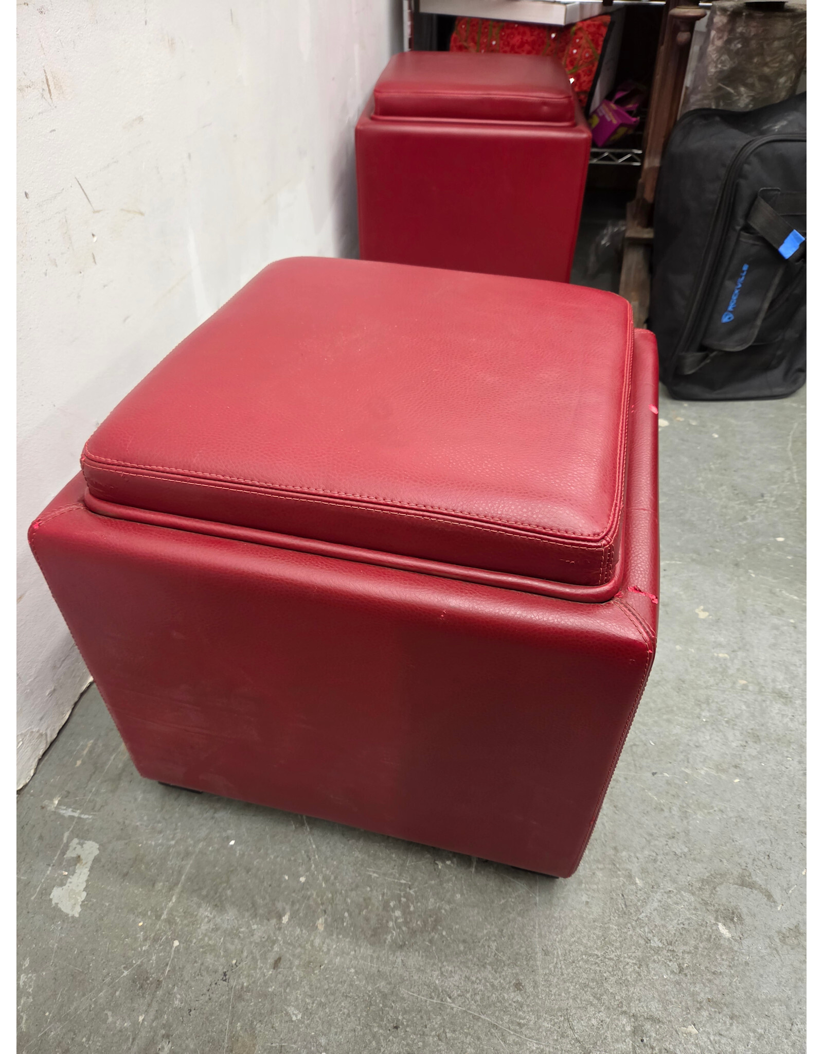 Red Faux Leather Storage Ottoman