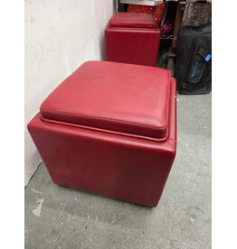 Red Faux Leather Storage Ottoman