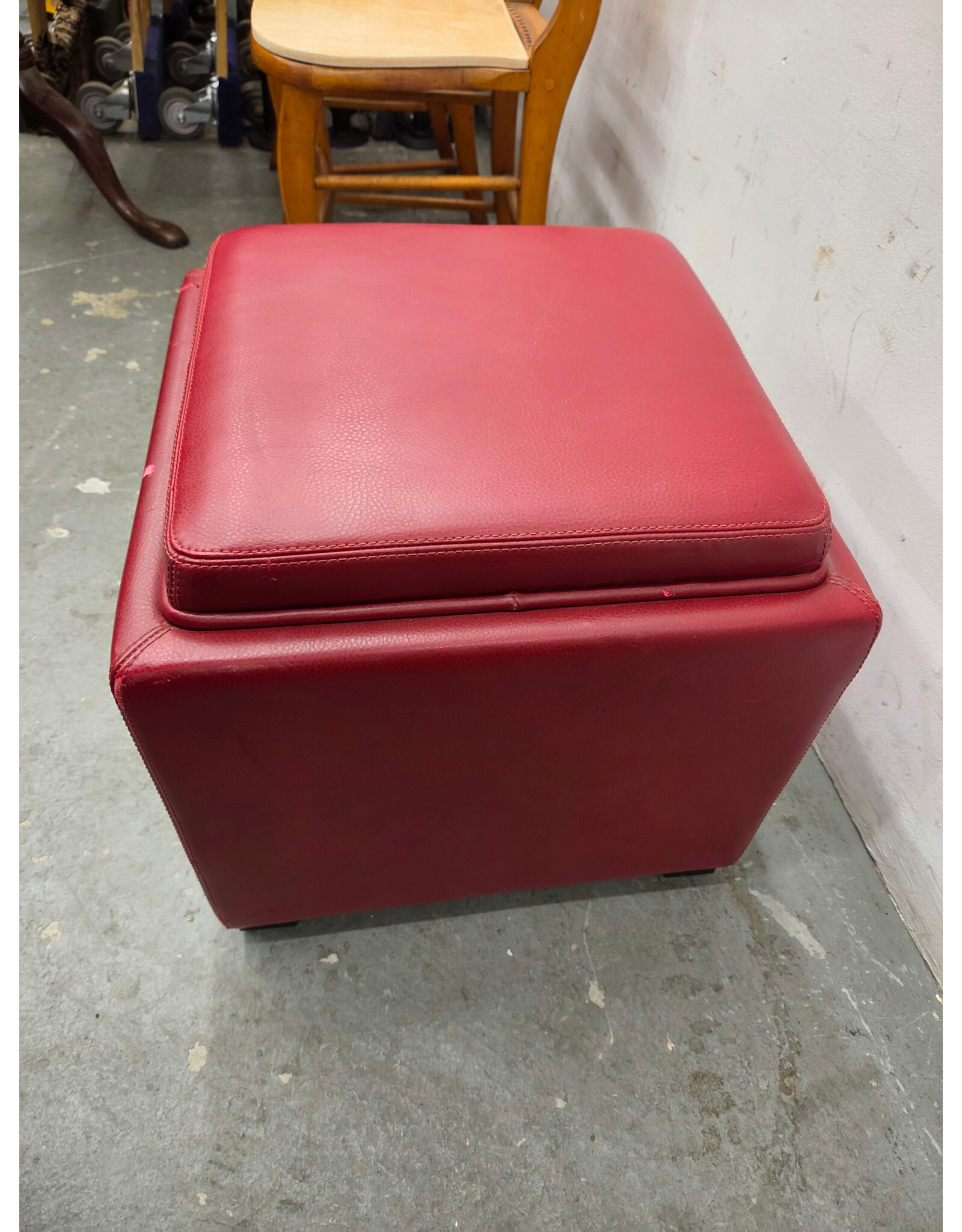 Red Faux Leather Storage Ottoman