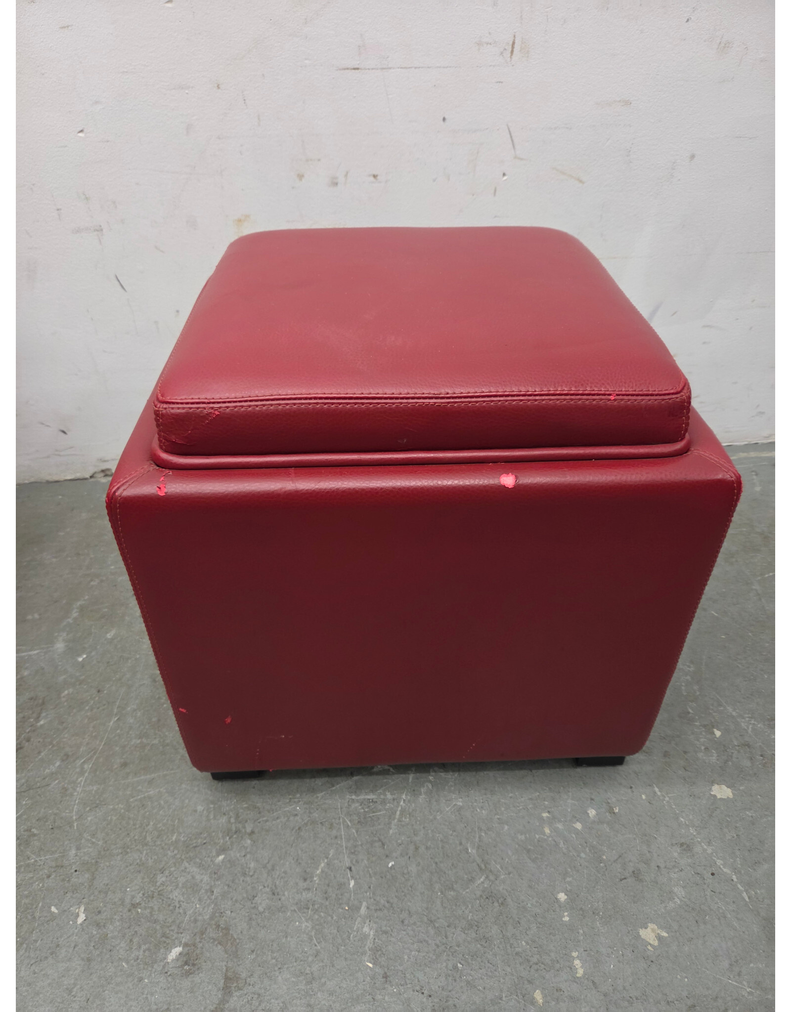 Red Faux Leather Storage Ottoman
