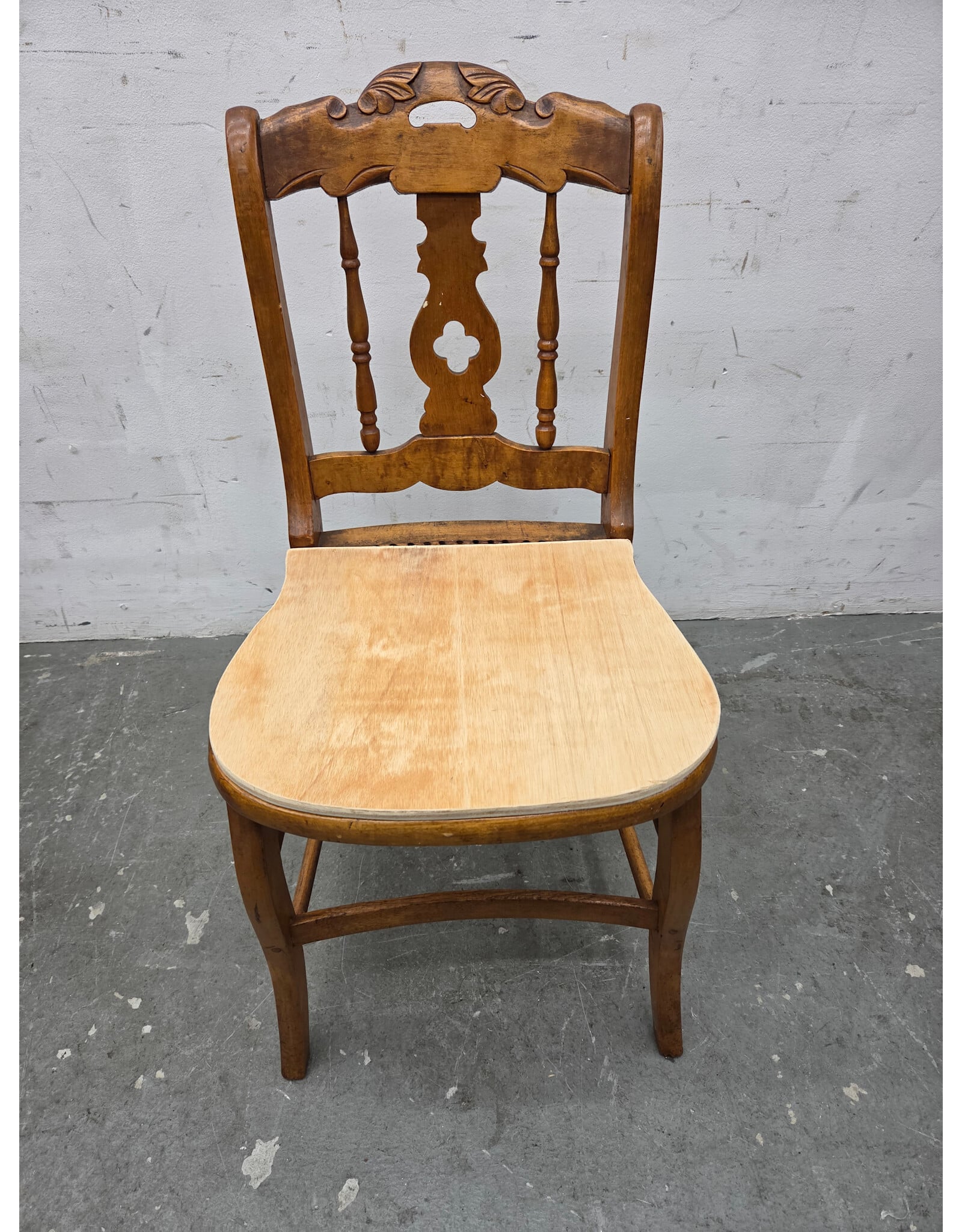 Vintage Wooden Chair with Clover-Shaped Cut-Out