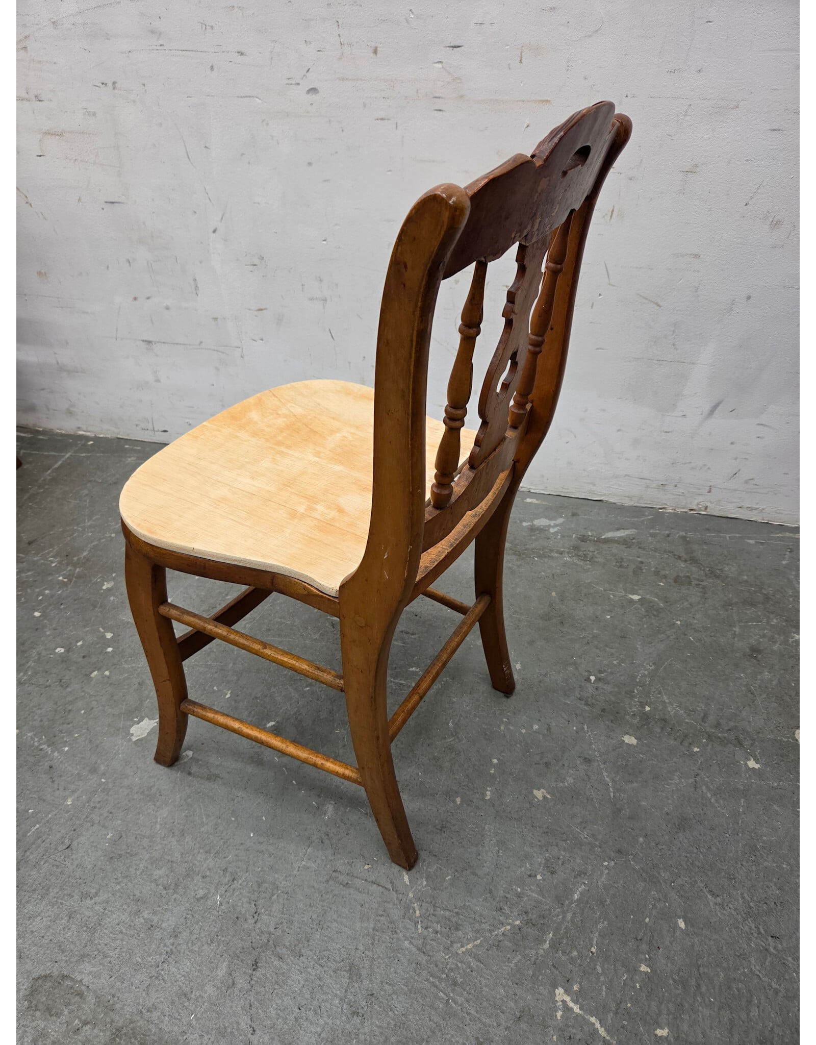 Vintage Wooden Chair with Clover-Shaped Cut-Out