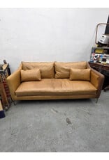 Tan Leather Sofa with Bench Seat Cushion
