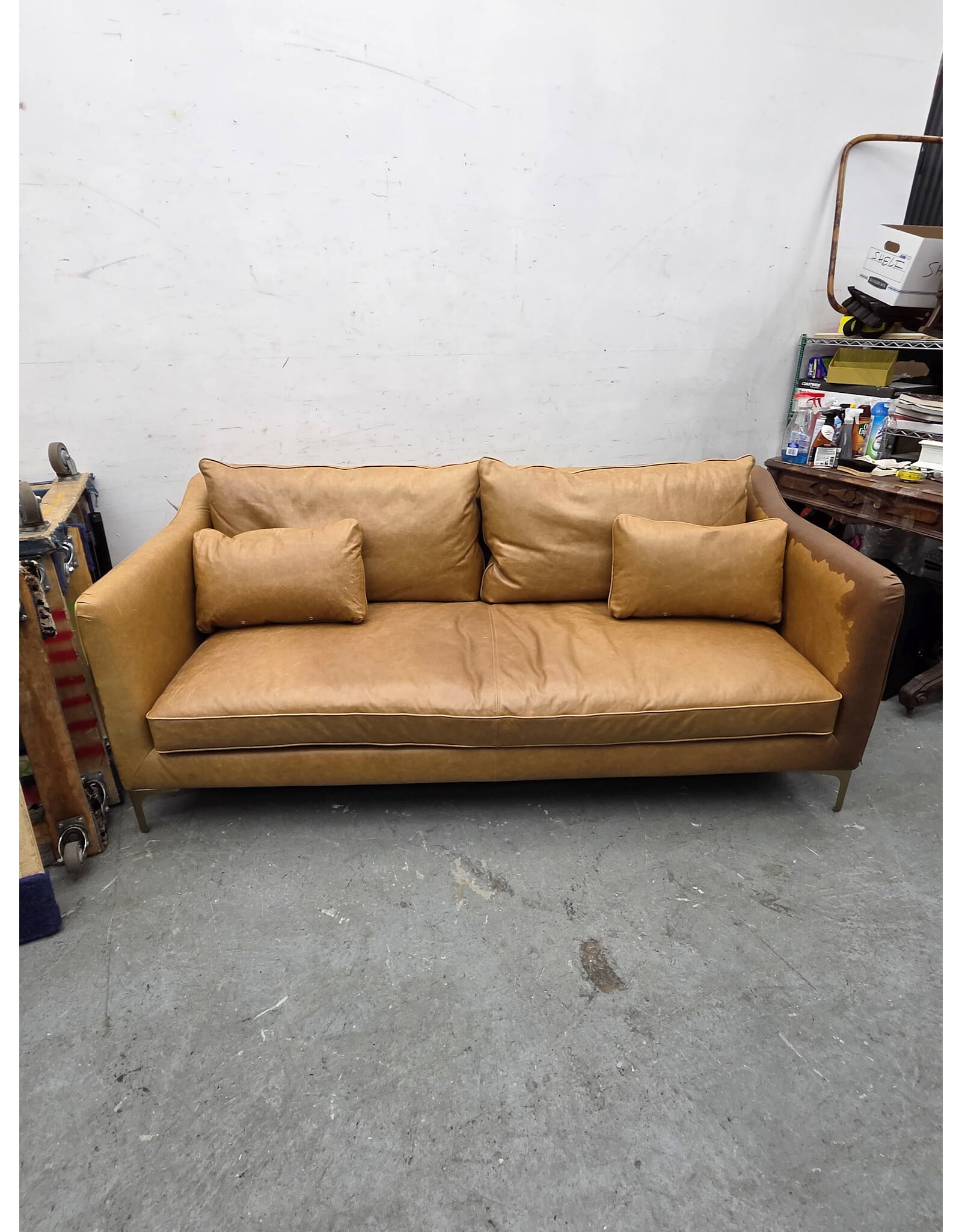 Tan Leather Sofa with Bench Seat Cushion