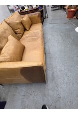 Tan Leather Sofa with Bench Seat Cushion