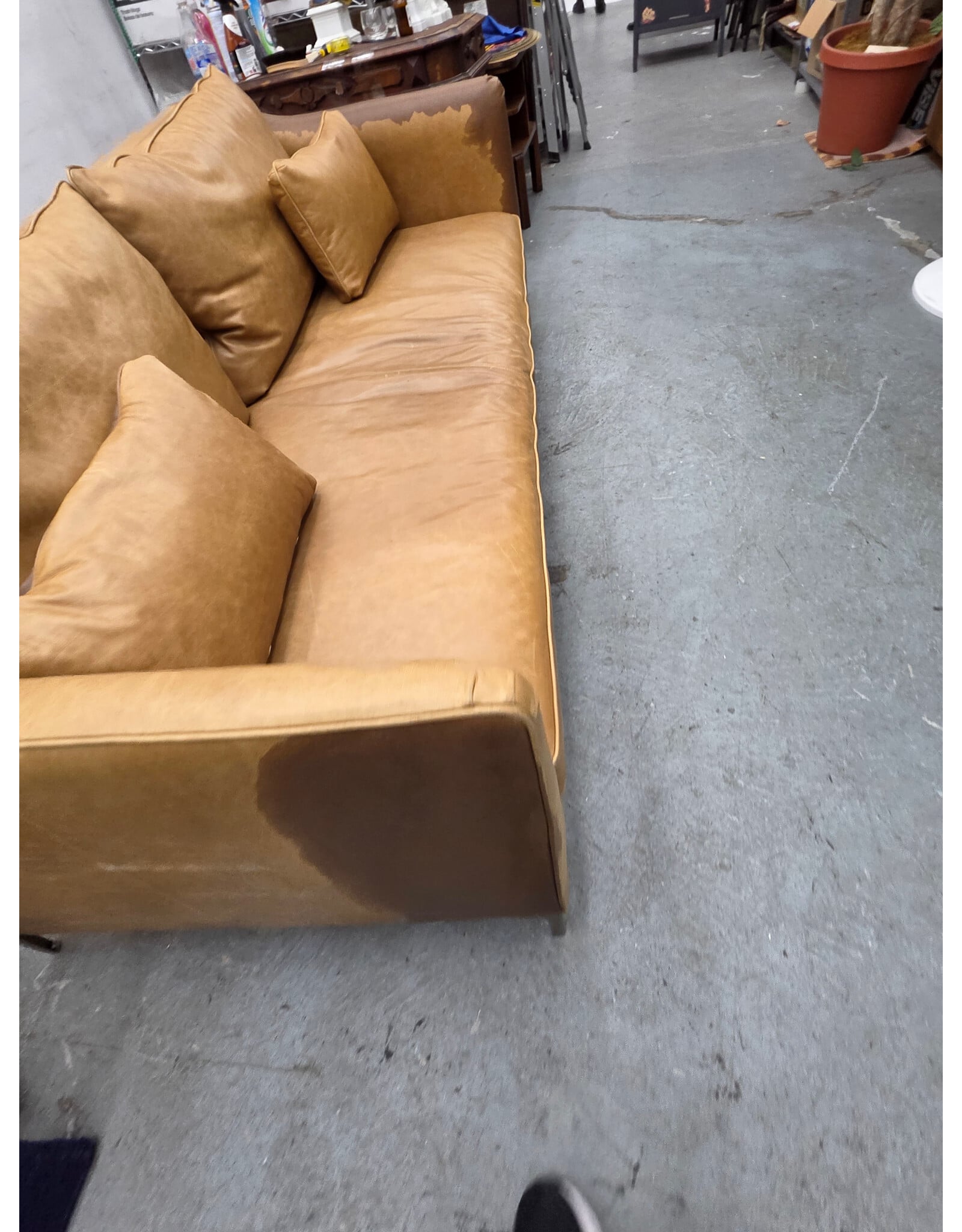 Tan Leather Sofa with Bench Seat Cushion