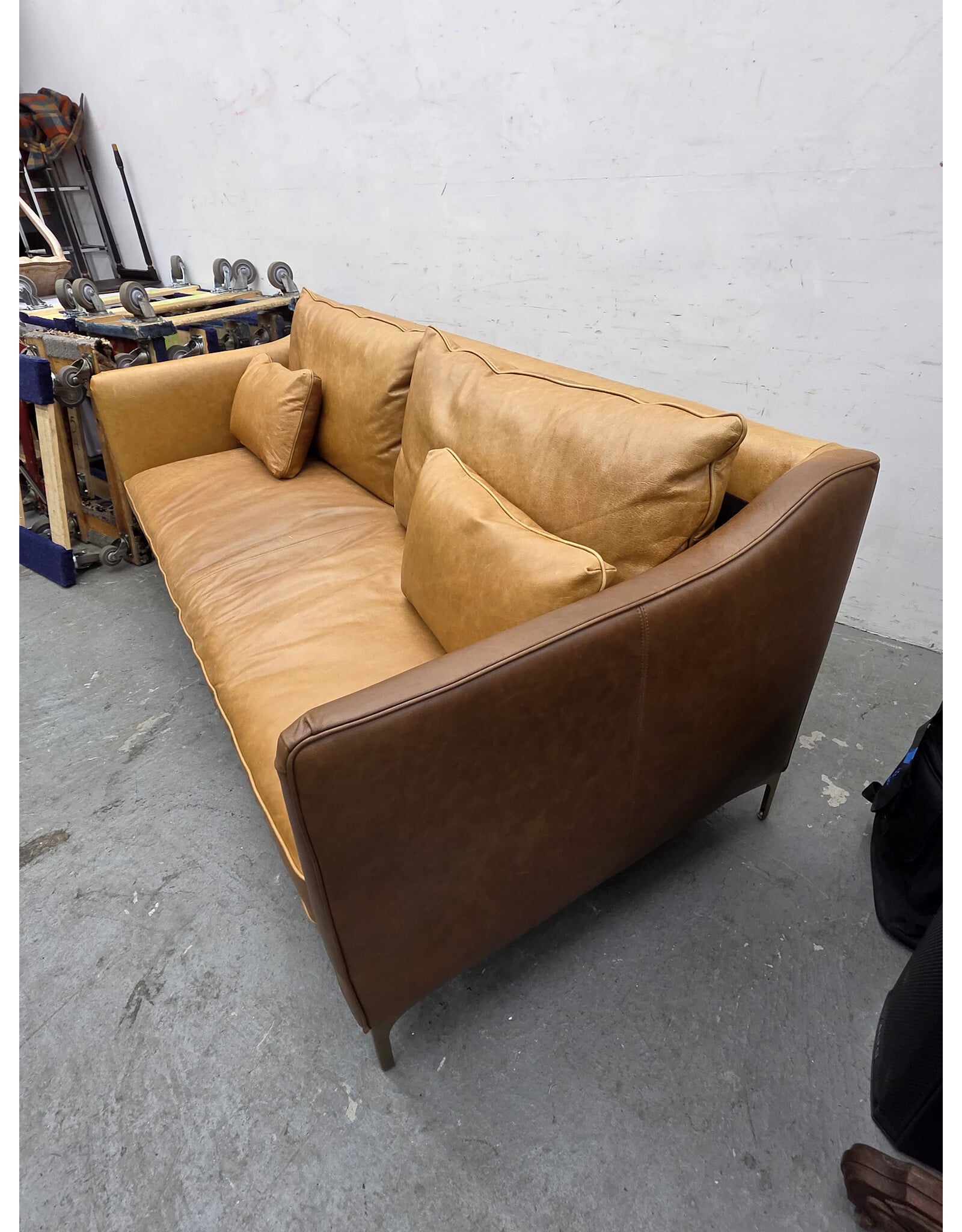 Tan Leather Sofa with Bench Seat Cushion