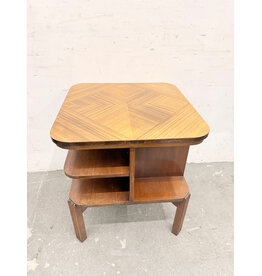 Vintage-Style Wooden Art Deco Side Table, Geometric Veneer Top