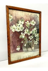 White Blossom Still Life, framed watercolor painting