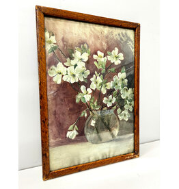 White Blossom Still Life, framed watercolor painting