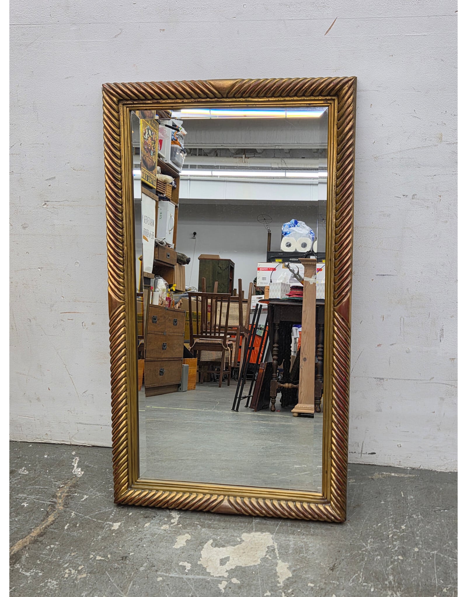 Rectangular Wall Mirror with Textured, Rope-Twist Frame