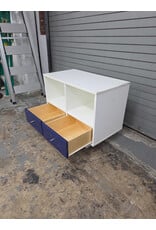 Retro White Modular Storage Unit, White Body, Two Upper Cubbies and Two Drawers