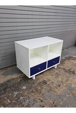 Retro White Modular Storage Unit, White Body, Two Upper Cubbies and Two Drawers