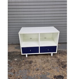 Retro White Modular Storage Unit, White Body, Two Upper Cubbies and Two Drawers
