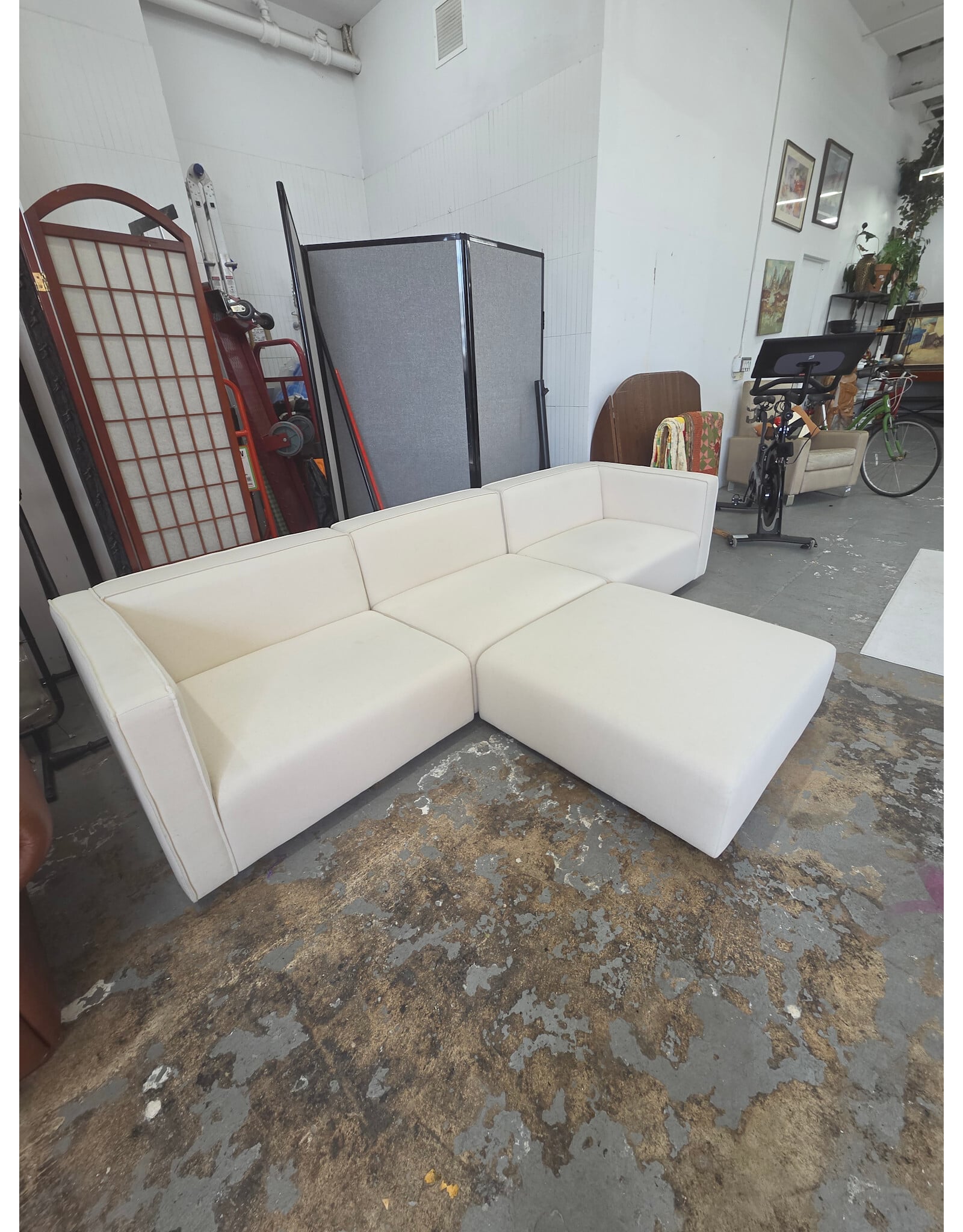 Modway Mingle Vegan Leather Sofa and Ottoman Set in White