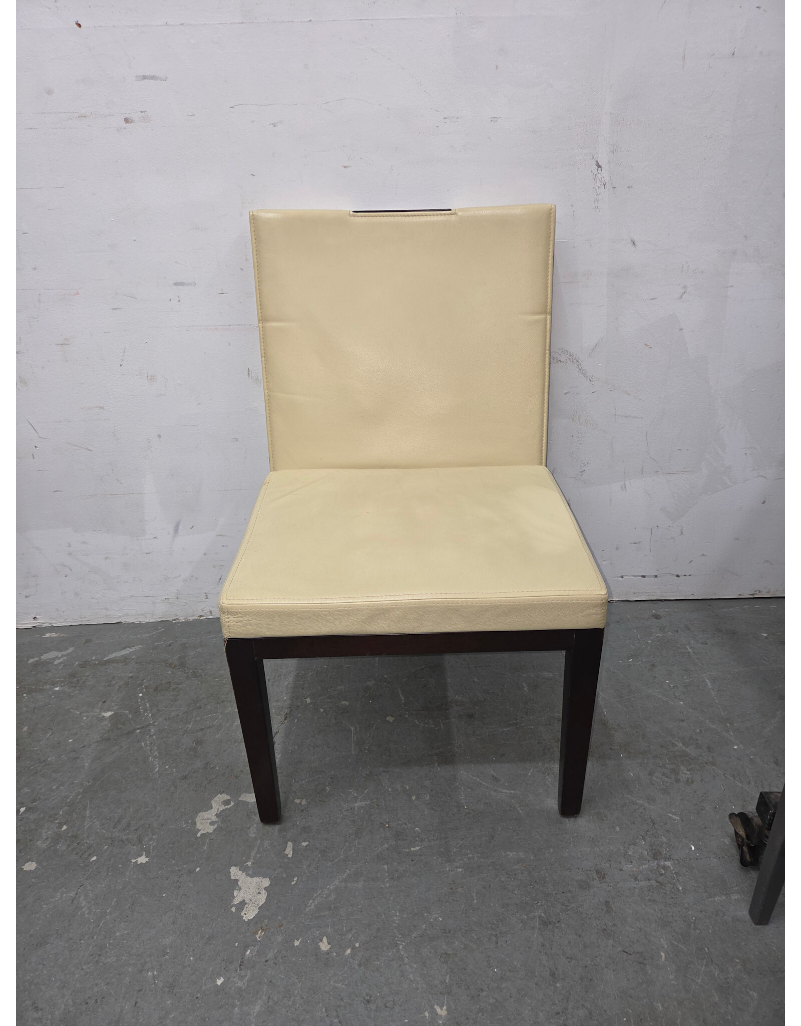 Cream-Upholstered Side Dining Chair With Mahogany Legs