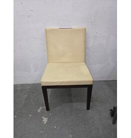 Cream-Upholstered Side Dining Chair With Mahogany Legs