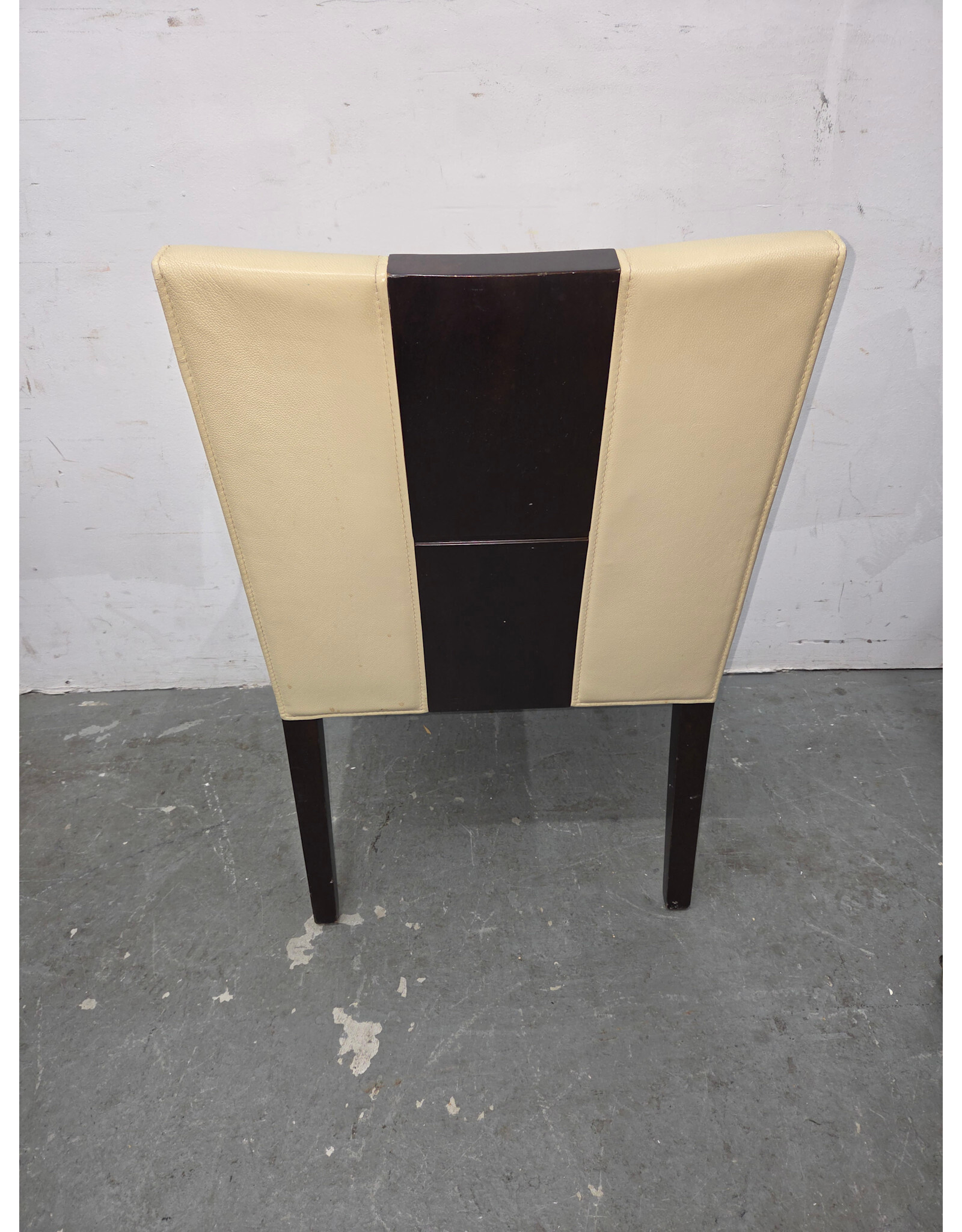 Cream-Upholstered Side Dining Chair With Mahogany Legs
