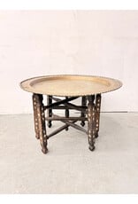 Vintage-Style Moorish-Patterned Brass Table Inlaid Wooden Folding Base