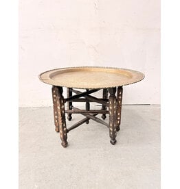 Vintage-Style Moorish-Patterned Brass Table Inlaid Wooden Folding Base