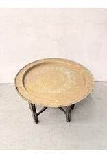 Vintage-Style Moorish-Patterned Brass Table Inlaid Wooden Folding Base