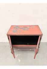 Vintage-Style Chinese 2-Door Red Cabinet features Hand-Painted Avian (Bird) & Floral Chinoiserie Motifs
