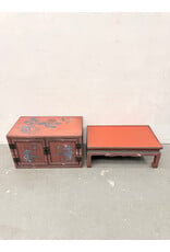 Vintage-Style Chinese 2-Door Red Cabinet features Hand-Painted Avian (Bird) & Floral Chinoiserie Motifs