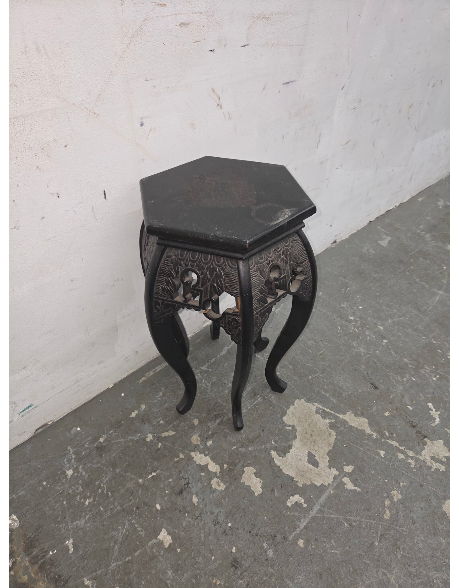 Vintage Chinese Carved Wood Hexagonal Plant Stand