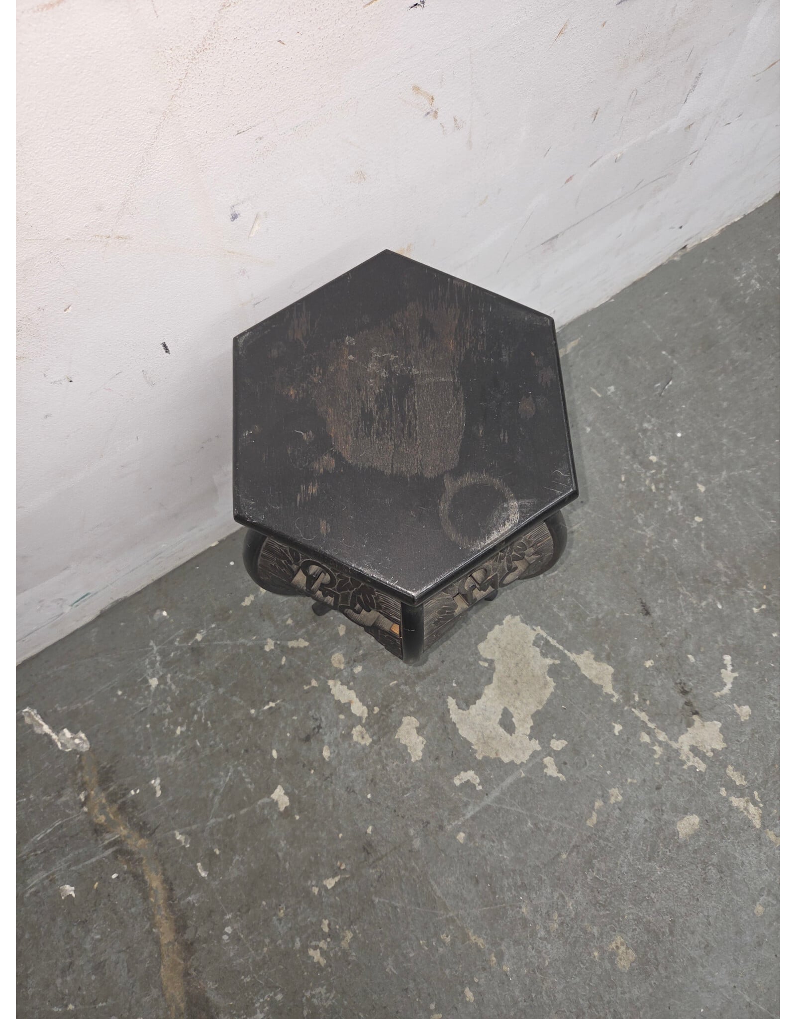 Vintage Chinese Carved Wood Hexagonal Plant Stand
