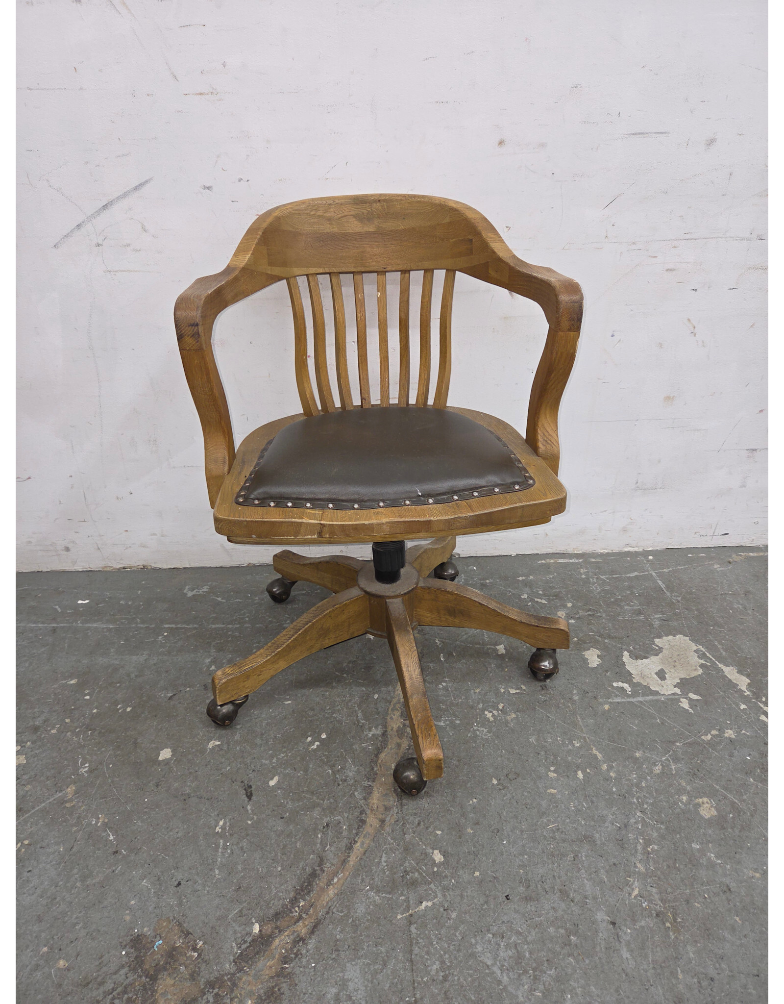 Antique Solid Oak Swivel-Tilt Banker's Desk Chair