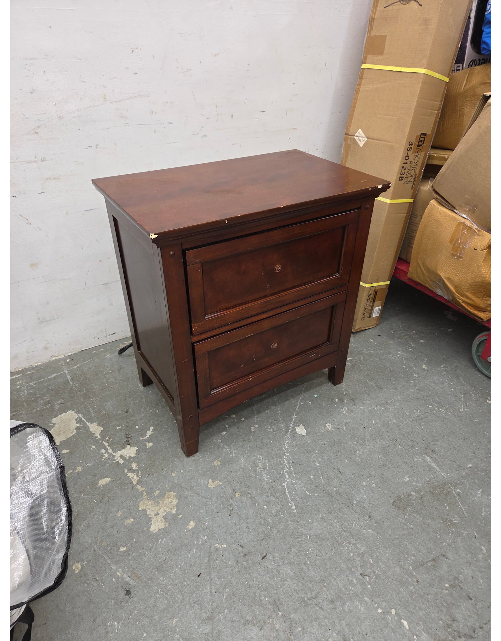 Dark Cherry-Finished Two-Drawer Wooden Nightstand