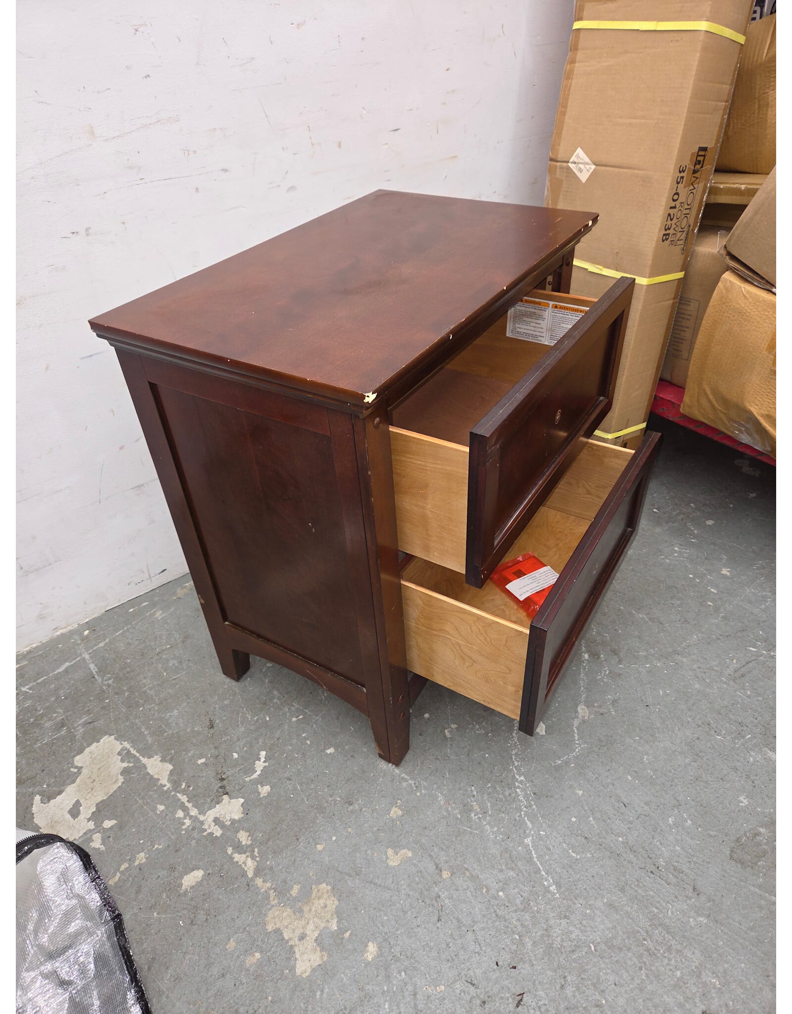 Dark Cherry-Finished Two-Drawer Wooden Nightstand