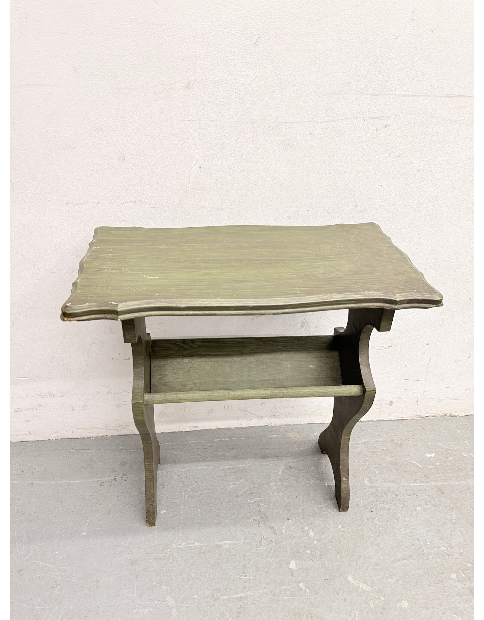 Vintage-Style Green Painted Side Table with Magazine Rack