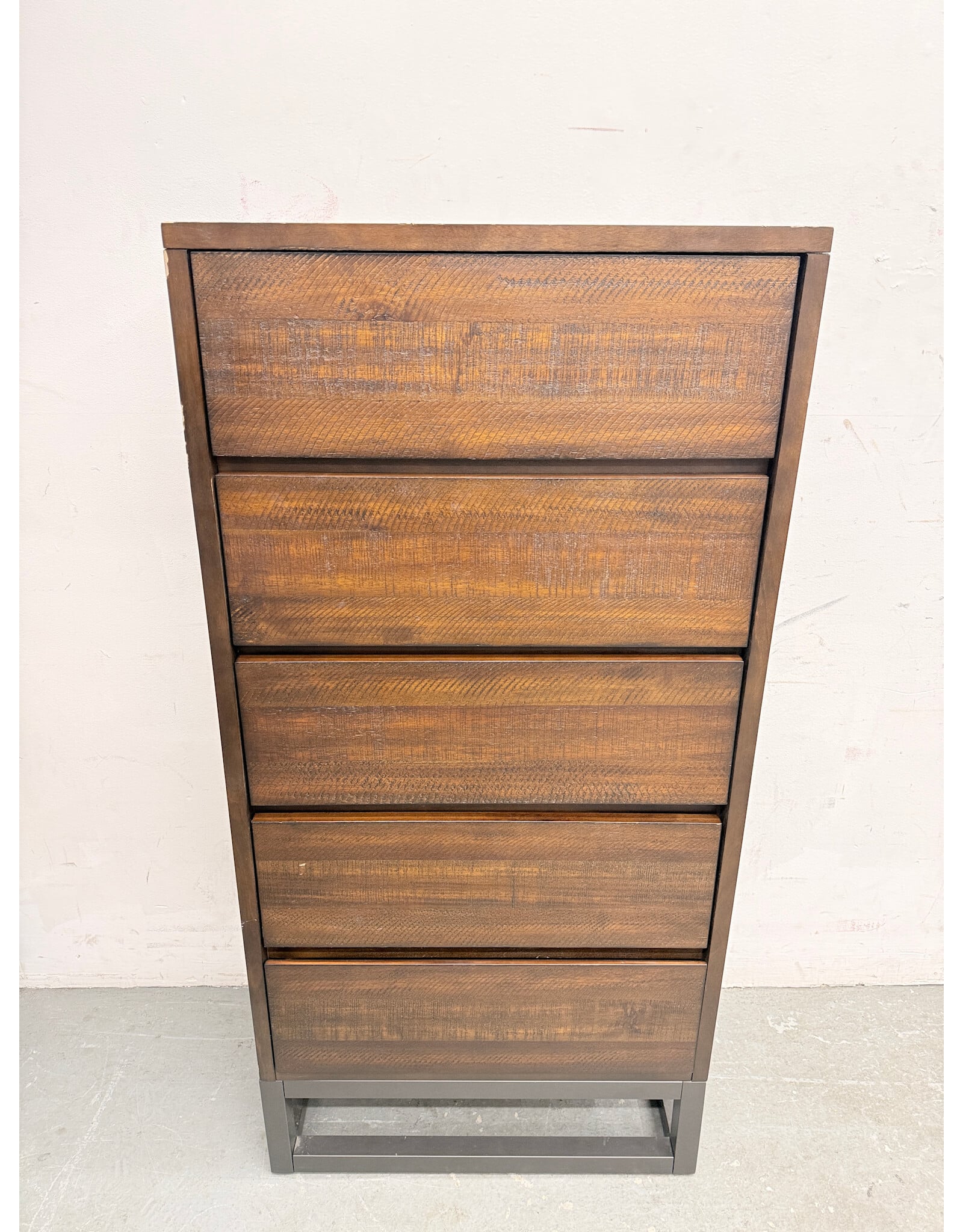Modern Brown 5-Drawer Wood Dresser with Metal Base