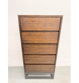 Modern Brown 5-Drawer Wood Dresser with Metal Base