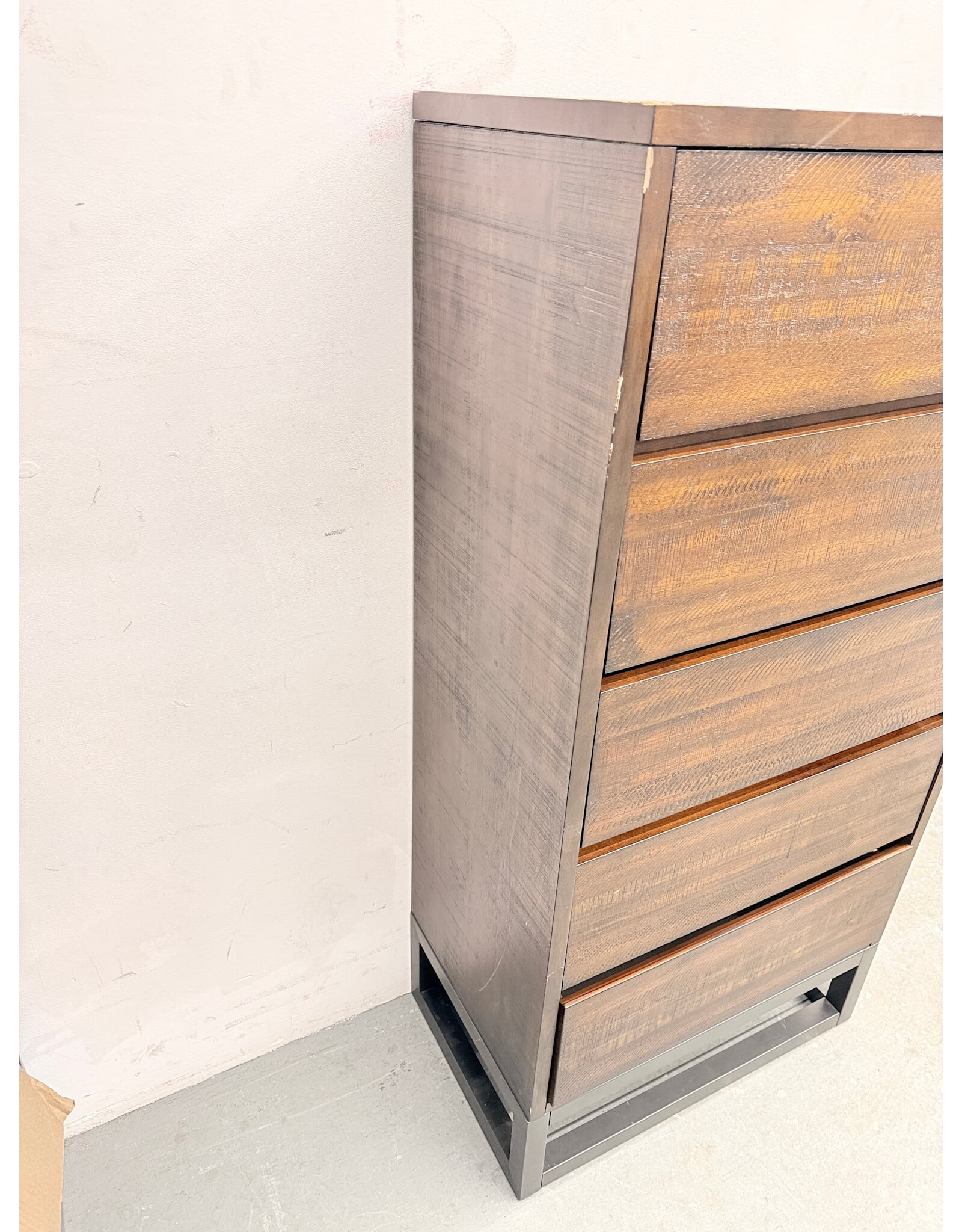 Modern Brown 5-Drawer Wood Dresser with Metal Base