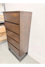 Modern Brown 5-Drawer Wood Dresser with Metal Base