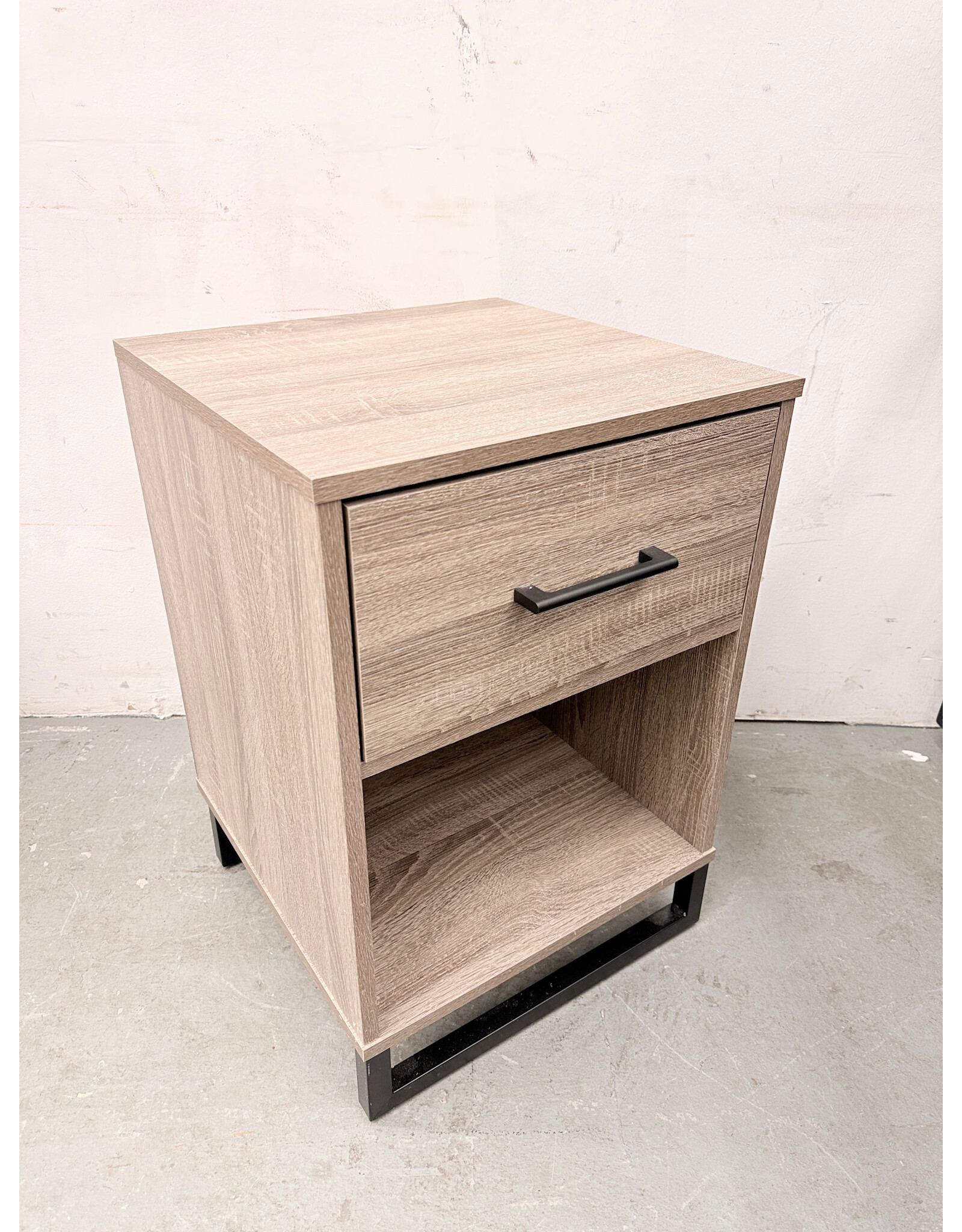 Modern Gray 1-Drawer Wood & Metal Nightstand