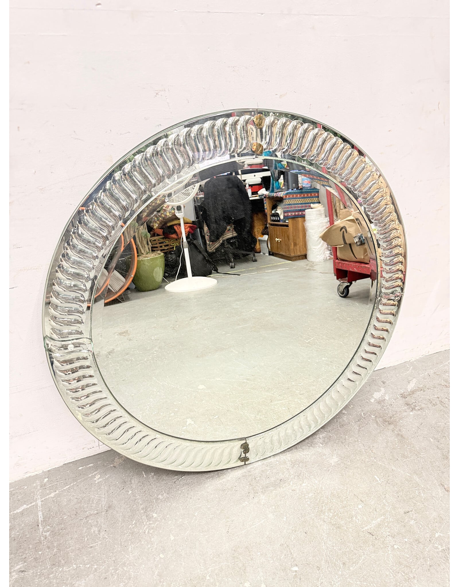 Vintage Mid-Century Modern Italian Round Wall Mirror
