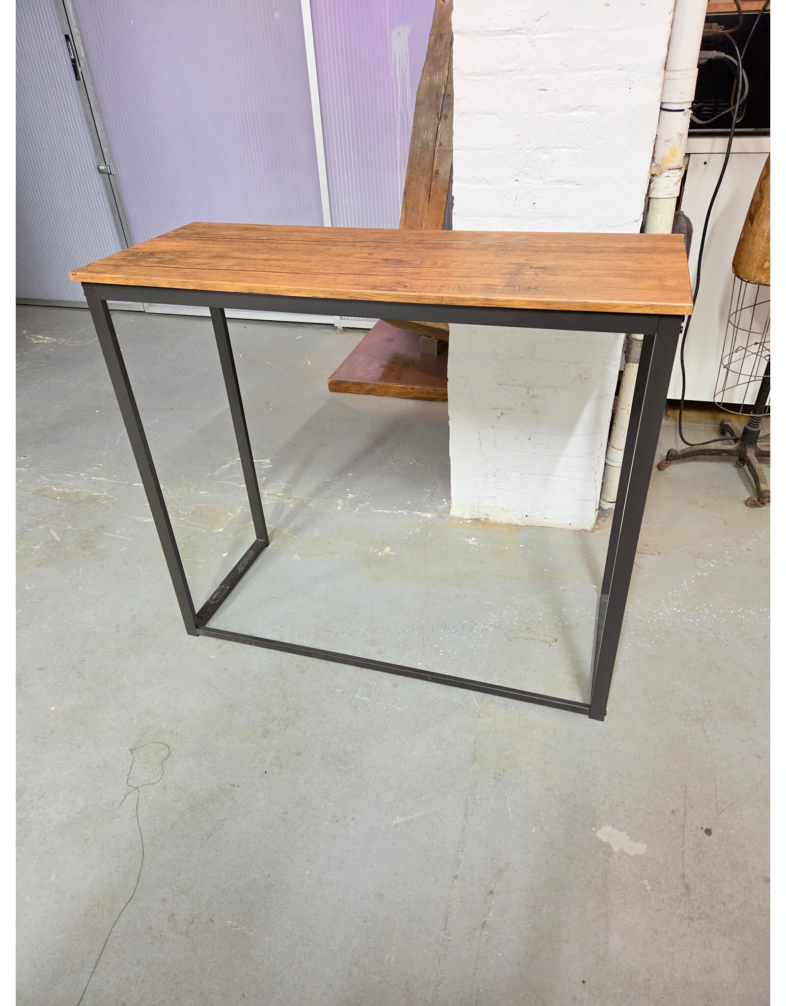 Industrial-Style Rustic Wood & Black Metal Frame Table
