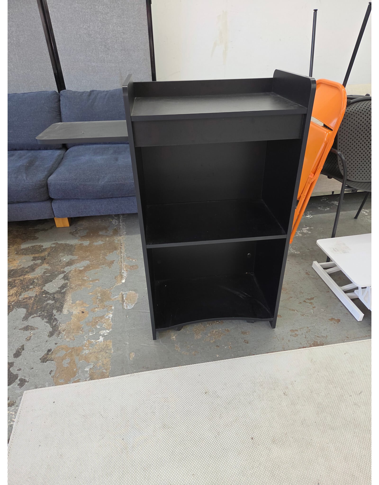 Black Standing Podium Presentation Desk with Open Storage Shelves