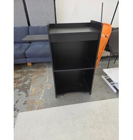 Black Standing Podium Presentation Desk with Open Storage Shelves