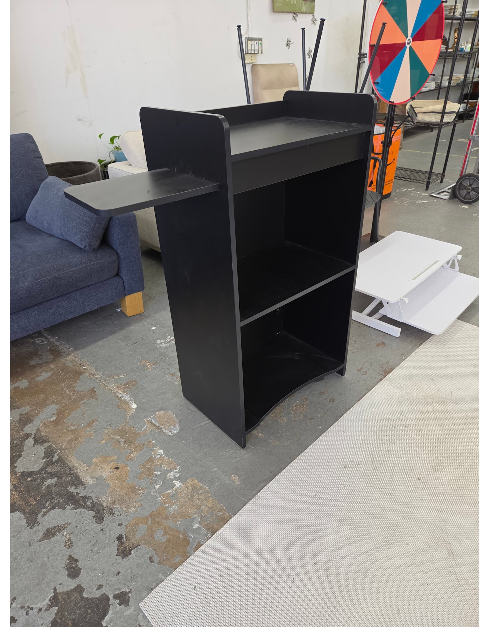 Black Standing Podium Presentation Desk with Open Storage Shelves